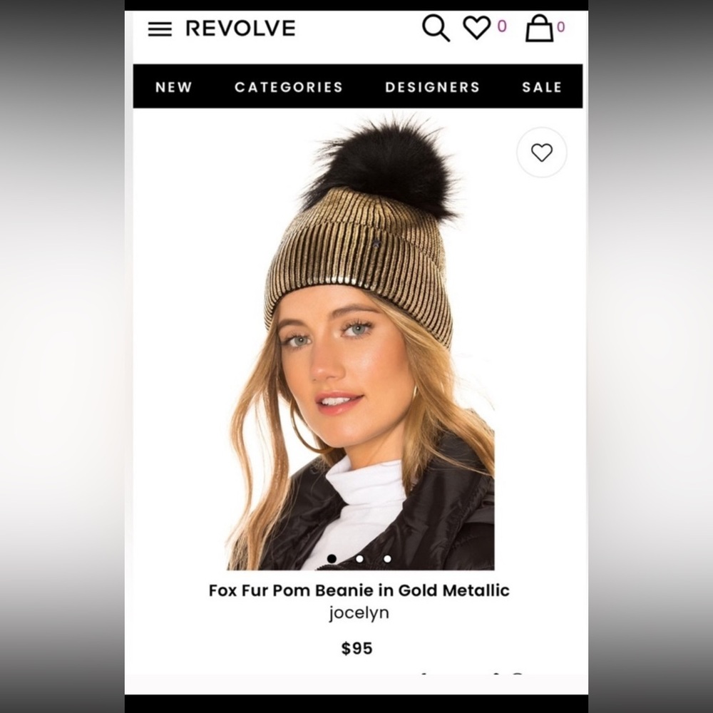 NWT from Revolve Stylish Black and Gold Pom-Pom Beanie